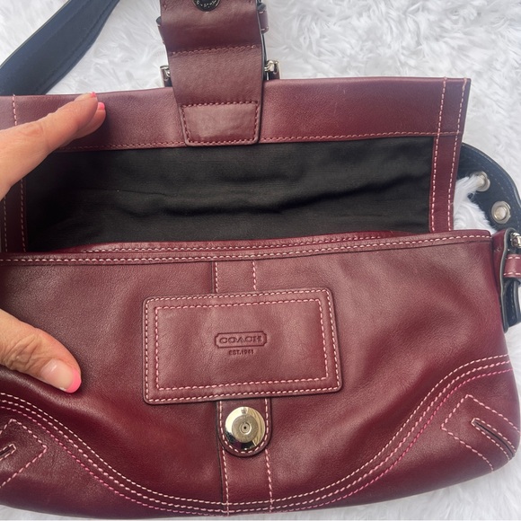 Coach SoHo Flap Hobo Vintage Maroon Red Leather Shoulder Bag - Picture 5 of 7